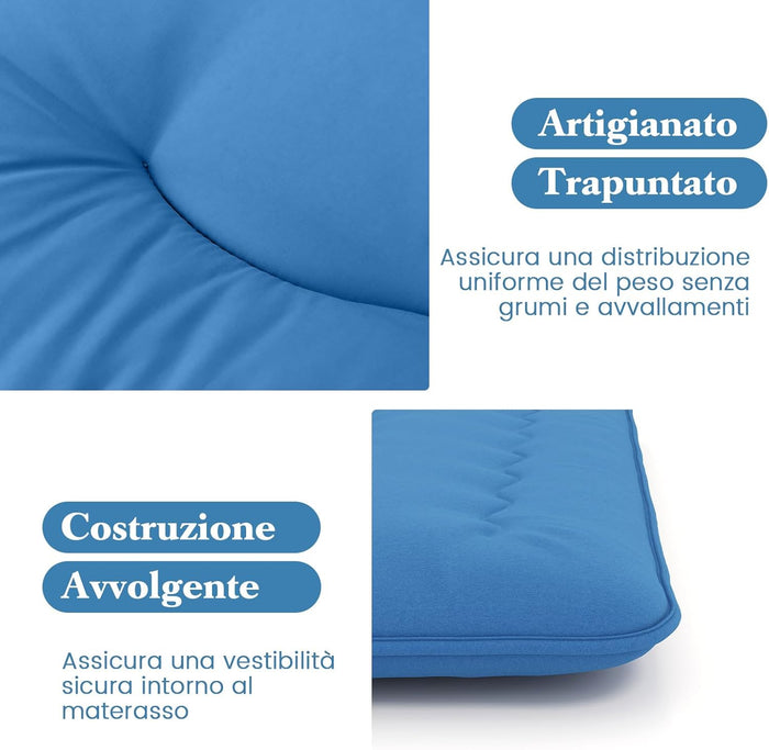 Materasso Futon Pieghevole, Materasso Portatile con Sacca da Trasporto per Camping, Materasso da Terra con Copertura Lavabile (200 x 140 cm, Blu)