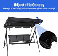 Dondolo da Giardino a 3 Posti, con Tettuccio Parasole Regolabile, Sedia a Dondolo da Giardino con Telaio in Acciaio, 173 x 119 x 152 cm (Nero)