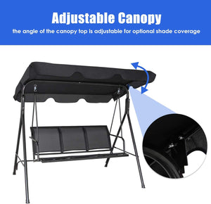 Dondolo da Giardino a 3 Posti, con Tettuccio Parasole Regolabile, Sedia a Dondolo da Giardino con Telaio in Acciaio, 173 x 119 x 152 cm (Nero)