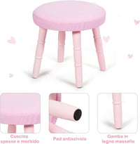 Toeletta Trucco per Bambina, Specchiera per Ragazzi in Legno Robusto, Postazione Trucco 2 in 1 Principessa con Cassetto, Sgabello e Specchio Staccabile, 70 x 34 x 100 cm (Rosa)