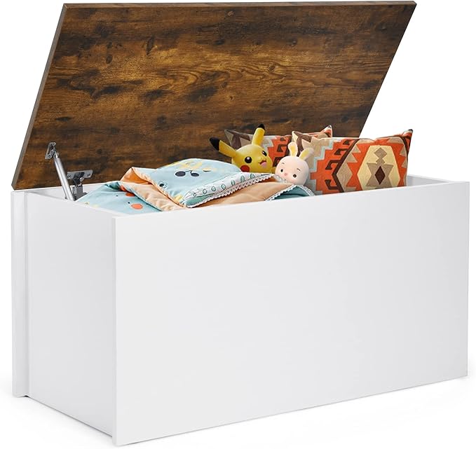 Cassapanca Porta Giochi per Bambini, Scatola di Giocattoli in Legno 2 in 1 con Coperchio, Cassapanca Contenitore da Cameretta Soggiorno Ingresso, 90x45x45,5 cm