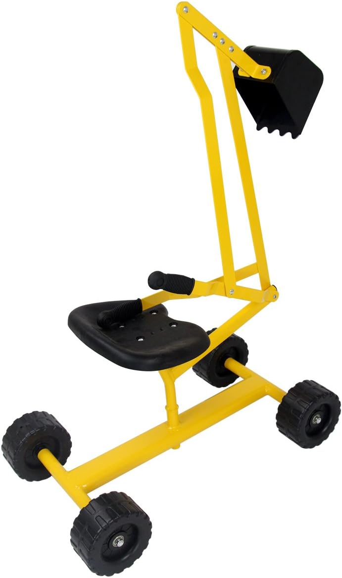 Ruspa Giocattolo Cavalcabile per Bambini, Escavatore di Sabbia Metallico per Bambini con Ruote, Rotazione di 360°, Carico 50 kg, 56x35x81 cm, Giallo (Stile 2)