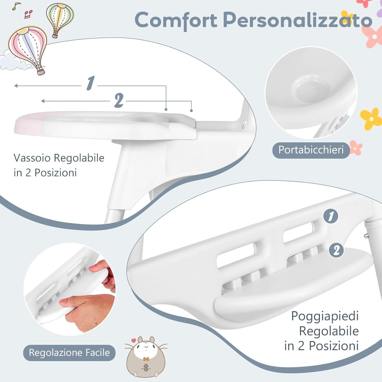 4 in 1 Seggiolone per Bambini, Seggiolone Papa con Vassoio Regolabile, Sedia da Terra per Bambini con Poggiapiedi, pert Bambini 6-36 Mesi (Bianco)