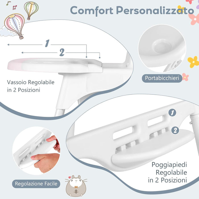 4 in 1 Seggiolone per Bambini, Seggiolone Papa con Vassoio Regolabile, Sedia da Terra per Bambini con Poggiapiedi, pert Bambini 6-36 Mesi (Bianco)