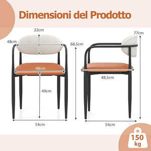 Set di 2 Sedie da Pranzo 54 x 54 x 77 cm, Sedie da Cucina con Sedile Imbottito in Finta Pelle, Schienale e Telaio in Metallo, Poltrone per Soggiorno e Ufficio