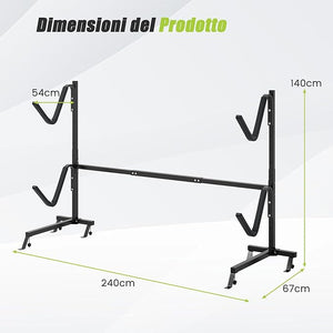 Porta-Kayak Autoportante, Rastrelliera per Kayak con Base Larga, Piedi Regolabili e Coperture Imbottite, Scaffale autoportante per Canoa per SUP e Canoe, Portata 80 kg