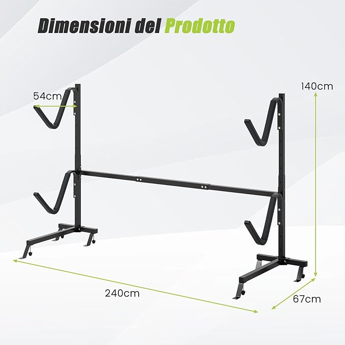 Porta-Kayak Autoportante, Rastrelliera per Kayak con Base Larga, Piedi Regolabili e Coperture Imbottite, Scaffale autoportante per Canoa per SUP e Canoe, Portata 80 kg