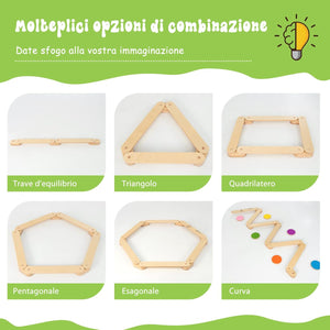 Trave Equilibrio in Legno, Pietre Miliari per Bambini, Trave da Ginnastica in Legno per Interni e Esterni, Ideale per Bambini dai 3 ai 7 anni, 70 x 10 x 1,8cm