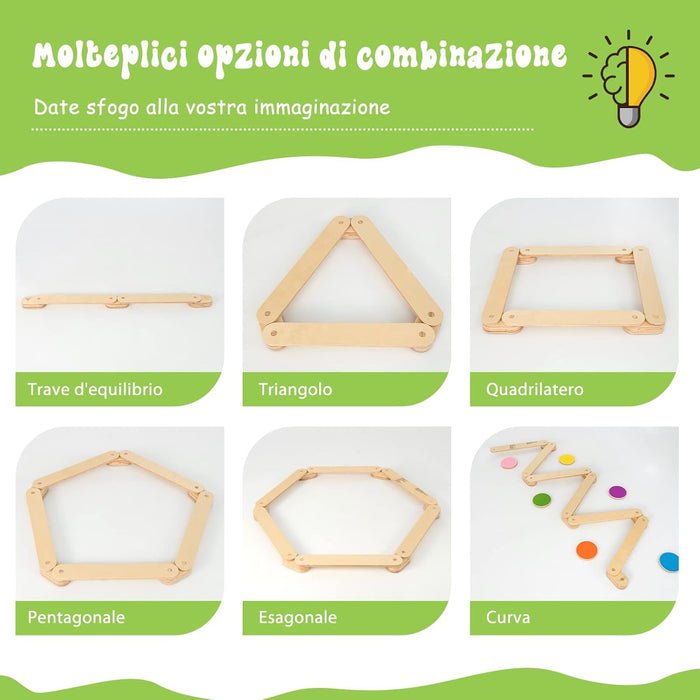 Trave Equilibrio in Legno, Pietre Miliari per Bambini, Trave da Ginnastica in Legno per Interni e Esterni, Ideale per Bambini dai 3 ai 7 anni, 70 x 10 x 1,8cm