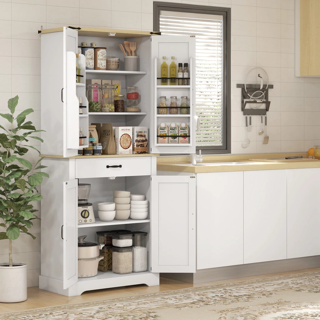 Armadio da cucina ¨C zephmum ¨C 4 ante, 6 ripiani, 1 cassetto, bianco, 76.5x40x181 cm