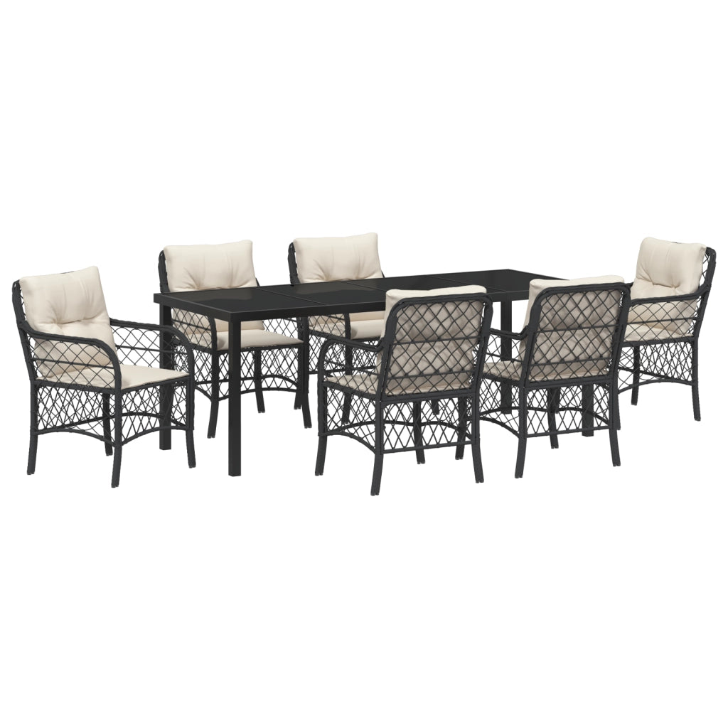 Set Pranzo Giardino 7 Pezzi con Cuscini Rattan Nero