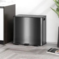Bidone da Cucina 45L con 3 Scomparti da 15L, Coperchio, Secchi Interni Rimovibili, 3 x 15L, Nero