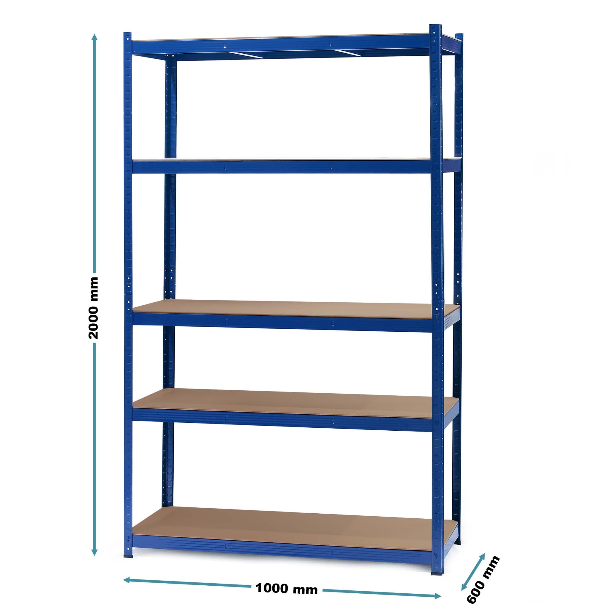 Scaffale per carichi pesanti blu 100x60x204cm Scaffale a incastro 5 ripiani 200kg/piano