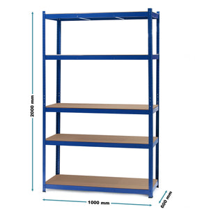 Scaffale per carichi pesanti blu 100x60x204cm Scaffale a incastro 5 ripiani 200kg/piano