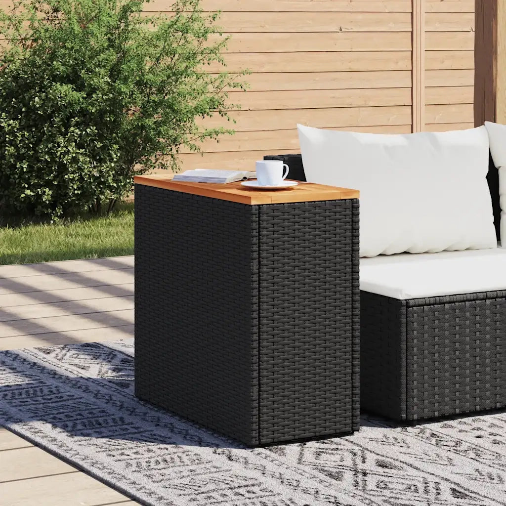 Tavolino da giardino con piano in legno nero 58x27,5x55 cm in polyrattan 365983