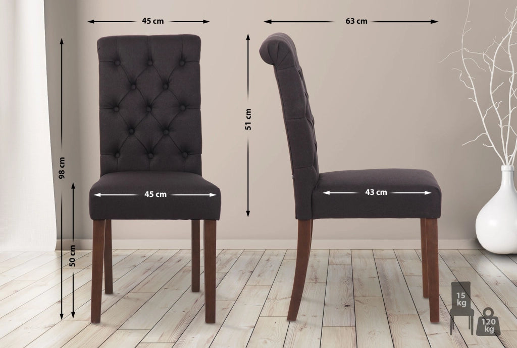 Sedia da cucina Lisburn design Chesterfield nero,Tessuto