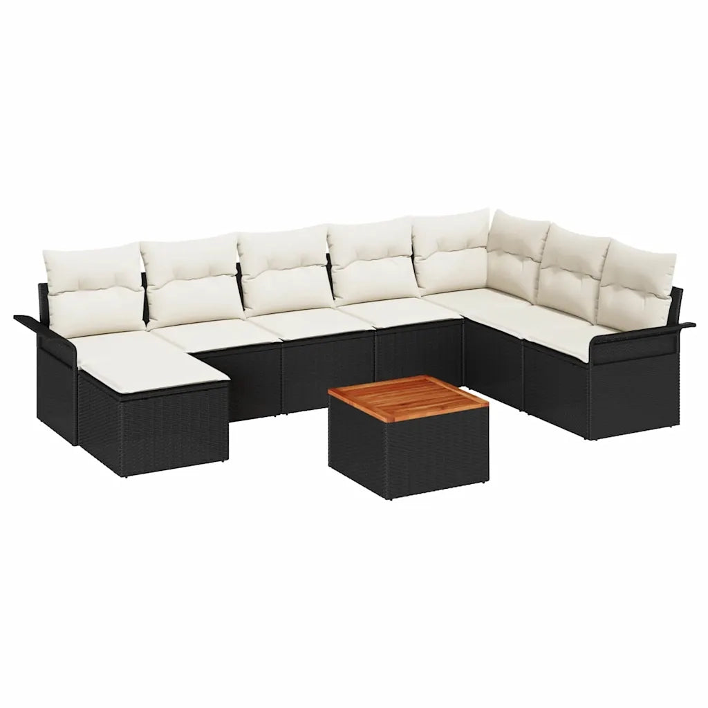 Set Divano da Giardino 9 pcs Nero e Crema polyrattan