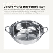 Pentola per Hot Pot - Shabu-Shabu - Due Camere - 30cm - Adatta per 4-5 Persone - Induzione/Gas/Forno Elettrico - Argento