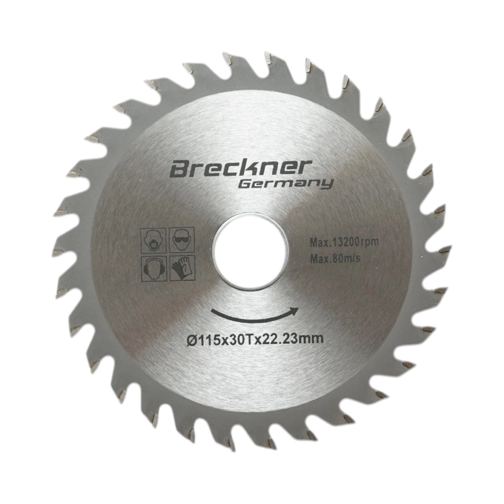 Disco circolare in widia per legno 115×1,2×22,23 mm, 30 denti, velocità massima 13.200 rpm Breckner Germany