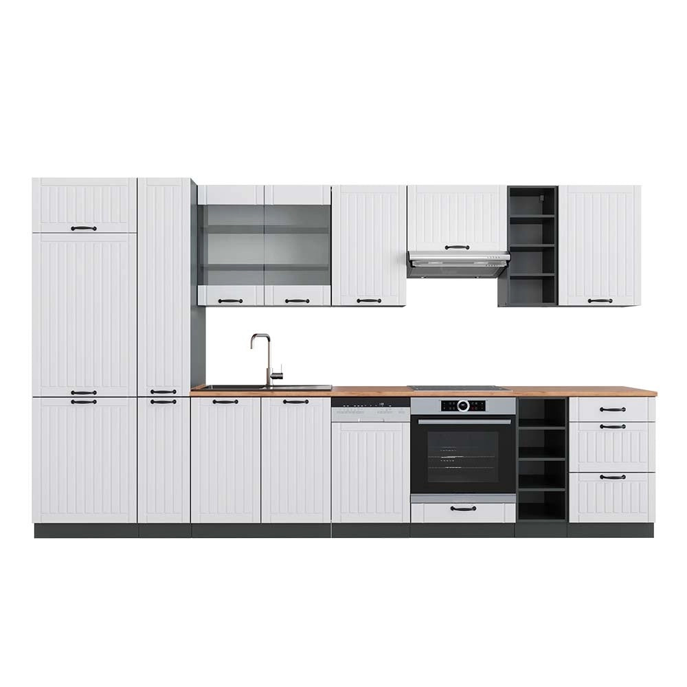 Cucina componibile Fame-Line Bianco rustico/Antracite 355 cm, PL Rovere Vicco