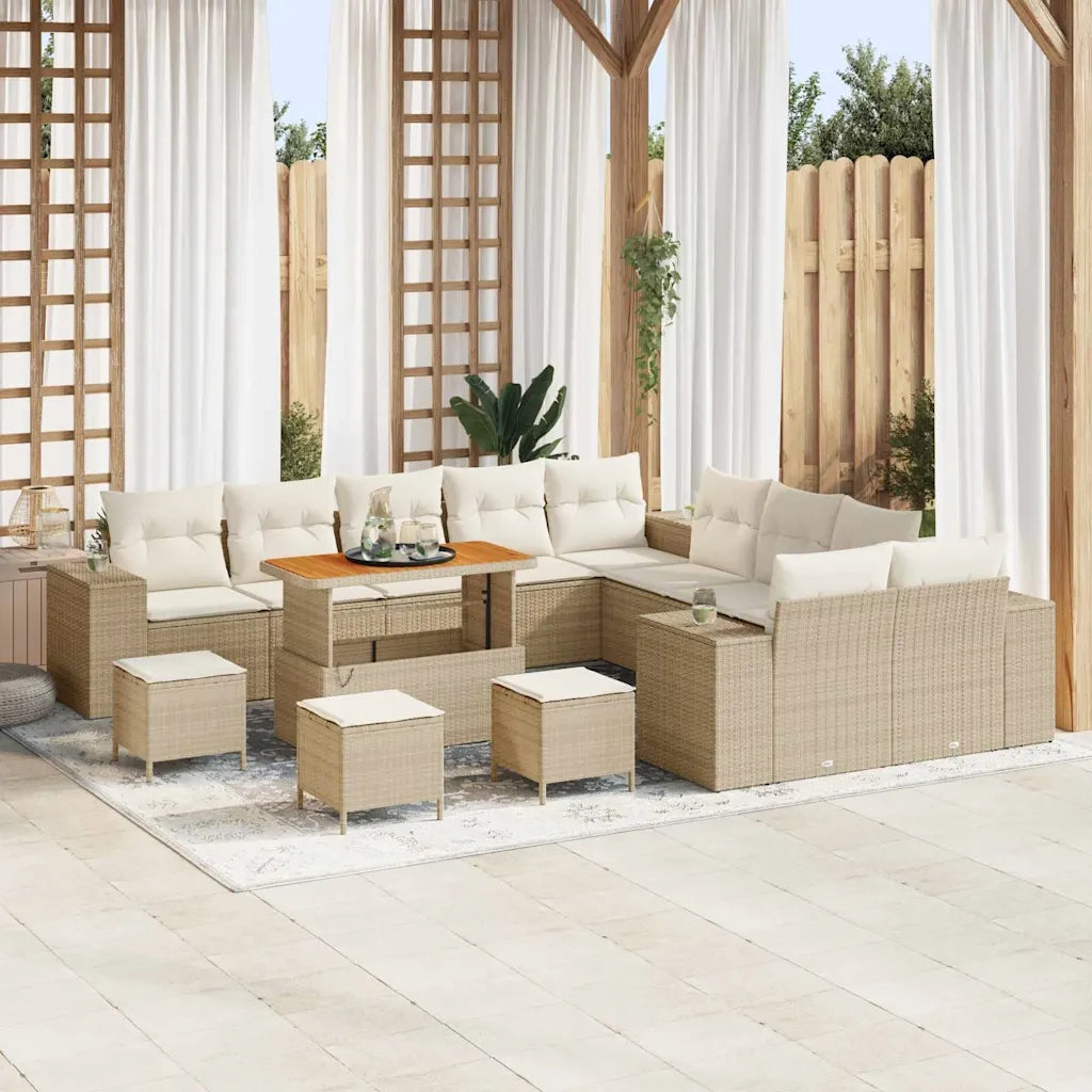 Set Divano da Giardino 14 pcs Beige e Crema polyrattan