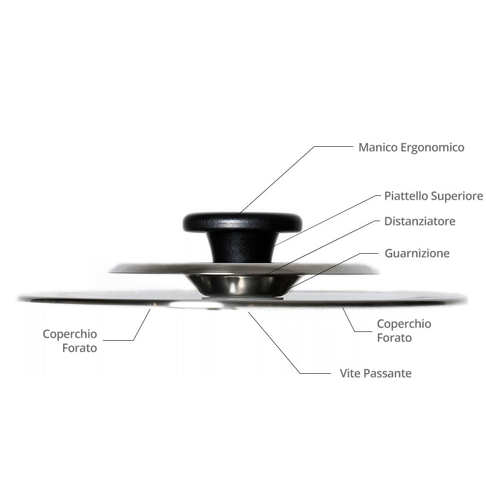 Coperchio Magico Antiodore Ø22 cm Ventur Magic in Acciaio Inox Pomolo Nero