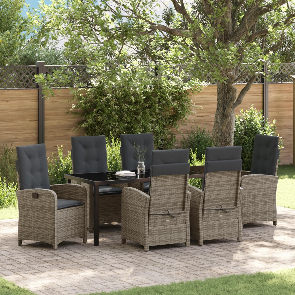 Set da Pranzo Giardino 7 Pezzi con Cuscini Grigio Polyrattan