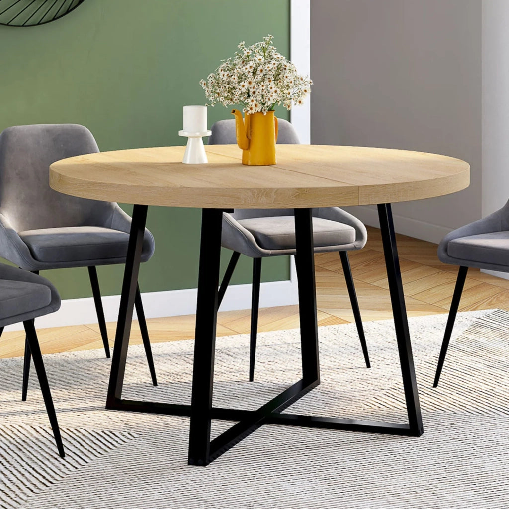 IDMarket - SELMA mesa de comedor redonda para 4-6 en madera y negro diseño industrial 110 cm
