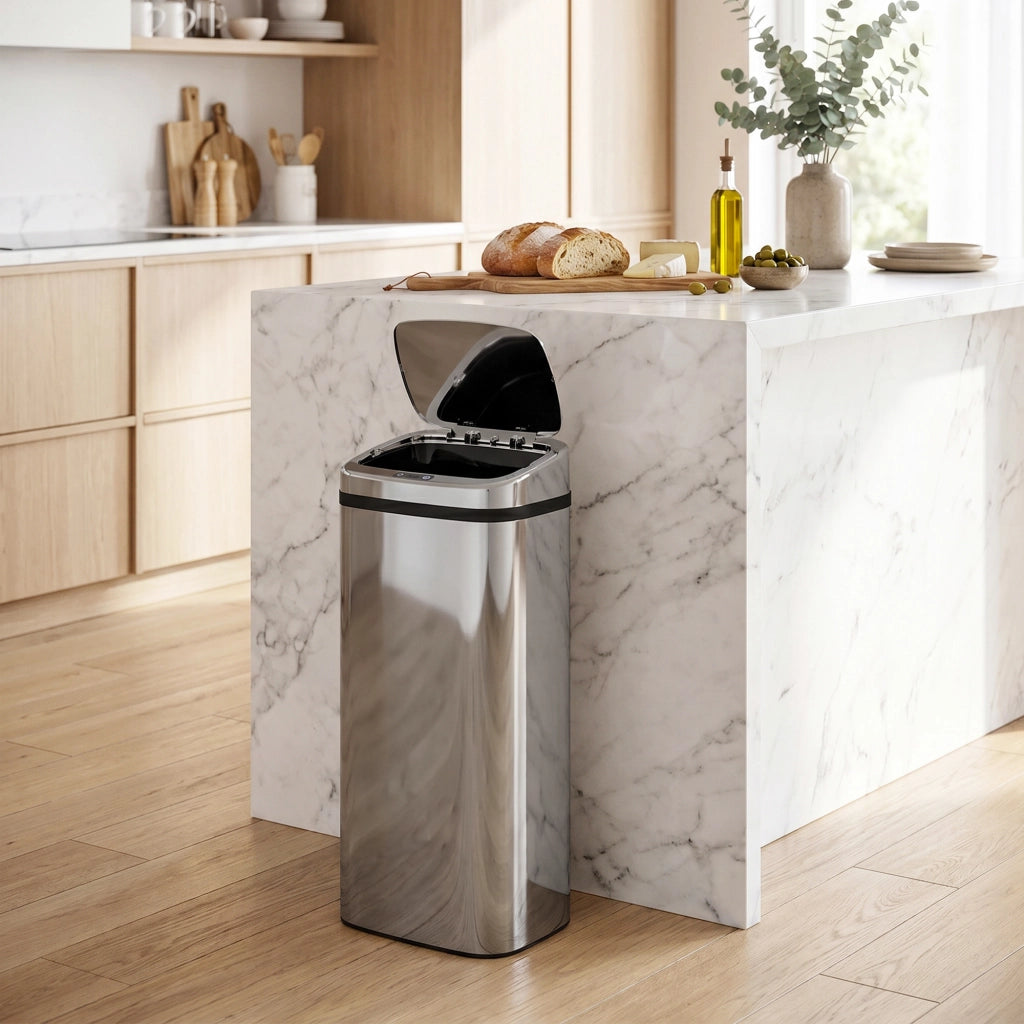 Bidone Rifiuti Intelligente con Sensore ¨C zephmum ¨C Acciaio Argento 33x25x84 cm
