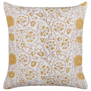 Cuscino decorativo cotone bianco e giallo 45 x 45 cm motivo floreale fatto a mano rivestimento sfoderabile con imbottitura boho style