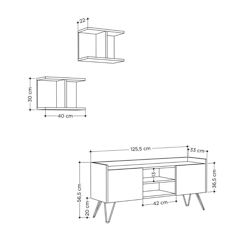 Mobile TV 2 Ante 2 Mensole 56,5x125,5x33 cm in MDF Klappe Antracite e Bianco