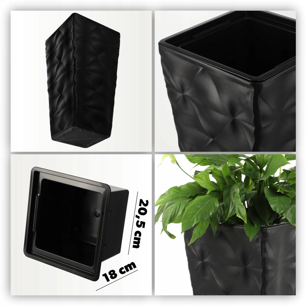 Vaso da giardino KADAX con inserto per fiori, grande, alto, per terrazza, 56 cm, nero