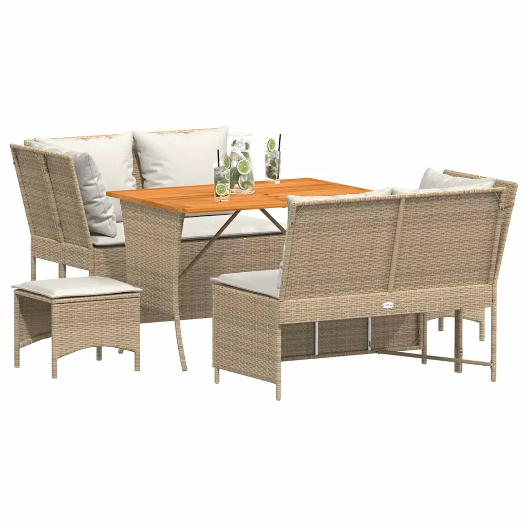 Set Divano da Giardino 5 pz con Cuscini Beige in Polyrattan