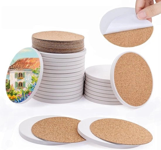 24 pezzi di supporti ceramici bianchi, 10x10 cm supporti ceramici rotondi non smaltati, supporti ceramici assorbenti non smaltati con base di gomma antiscivolo per vasi DIY e bicchieri di vetro