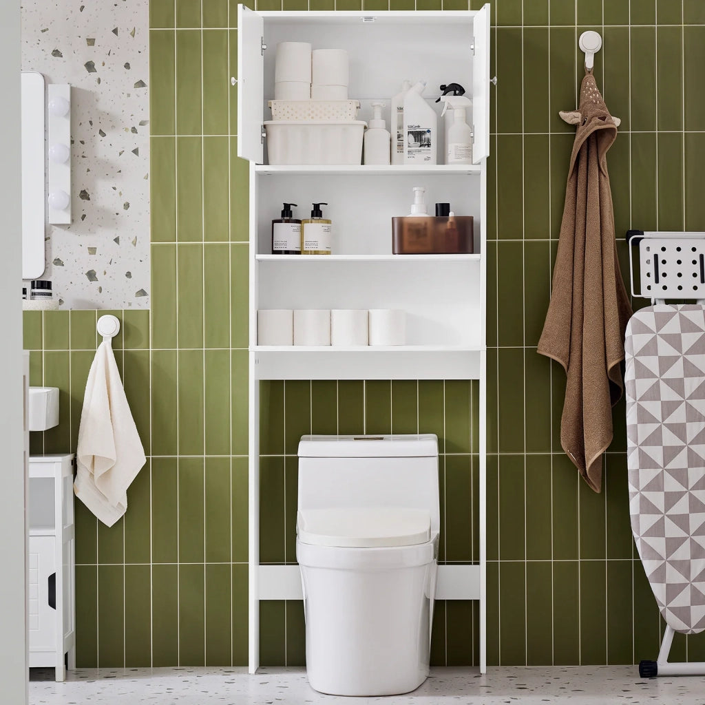 Scaffale per bagno con armadio Mensole bagno Armadio per lavatrice Armadio sovrastruttura Bianco 65x20x182cm BZR165-W