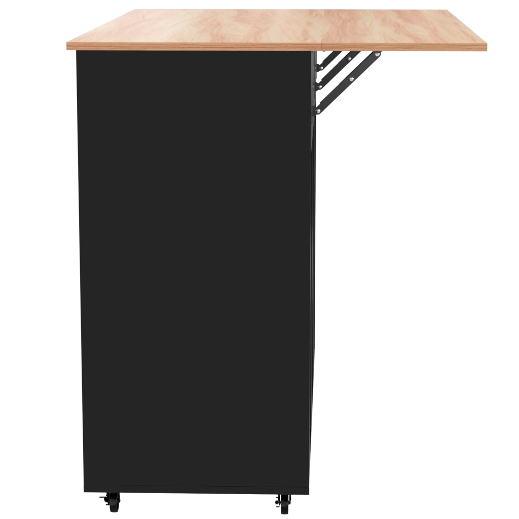 Carrello da cucina con 2 cassetti; 3 ante; piano ribaltabile; portaasciugamani e 5 ruote; in MDF; 129x46x91;5 cm