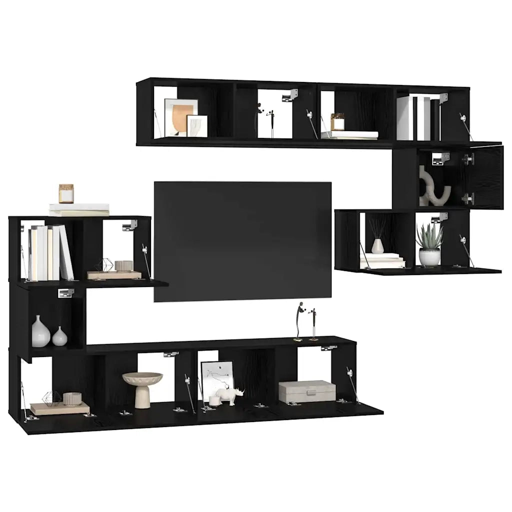 vidaXL Set mobile TV 8 pcs Rovere nero 80 x 30 x 30 cm