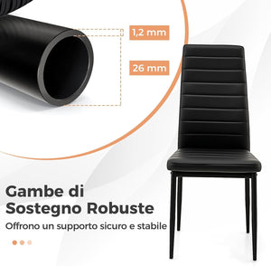 Set 4 Sedie per Sala da Pranzo, Sedie in Finta Pelle con Schienale Imbottiti e Gambe in Metallo, Sedia Moderna per Ufficio, Soggiorno e Studio