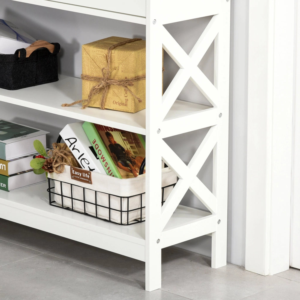 EasyComfort Tavolo Consolle con 2 Cassetti e 2 Mensole, Consolle Ingresso e Soggiorno in MDF, 100x30.5x80cm, Bianco