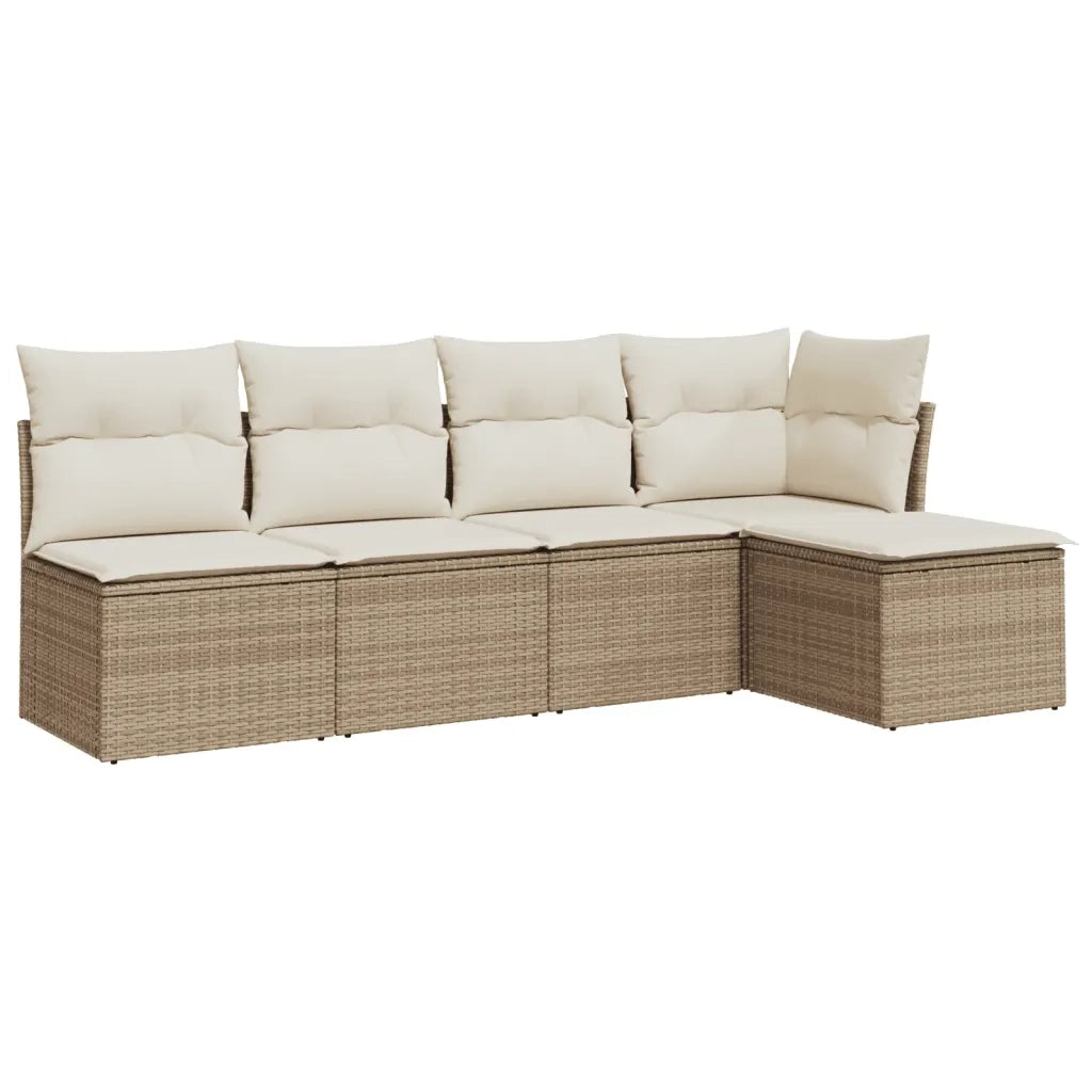 Set Divano da Giardino 5 pz | Set Salotto da Giardino con Cuscini Beige in Polyrattan