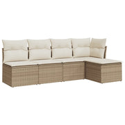 Set Divano da Giardino 5 pz | Set Salotto da Giardino con Cuscini Beige in Polyrattan