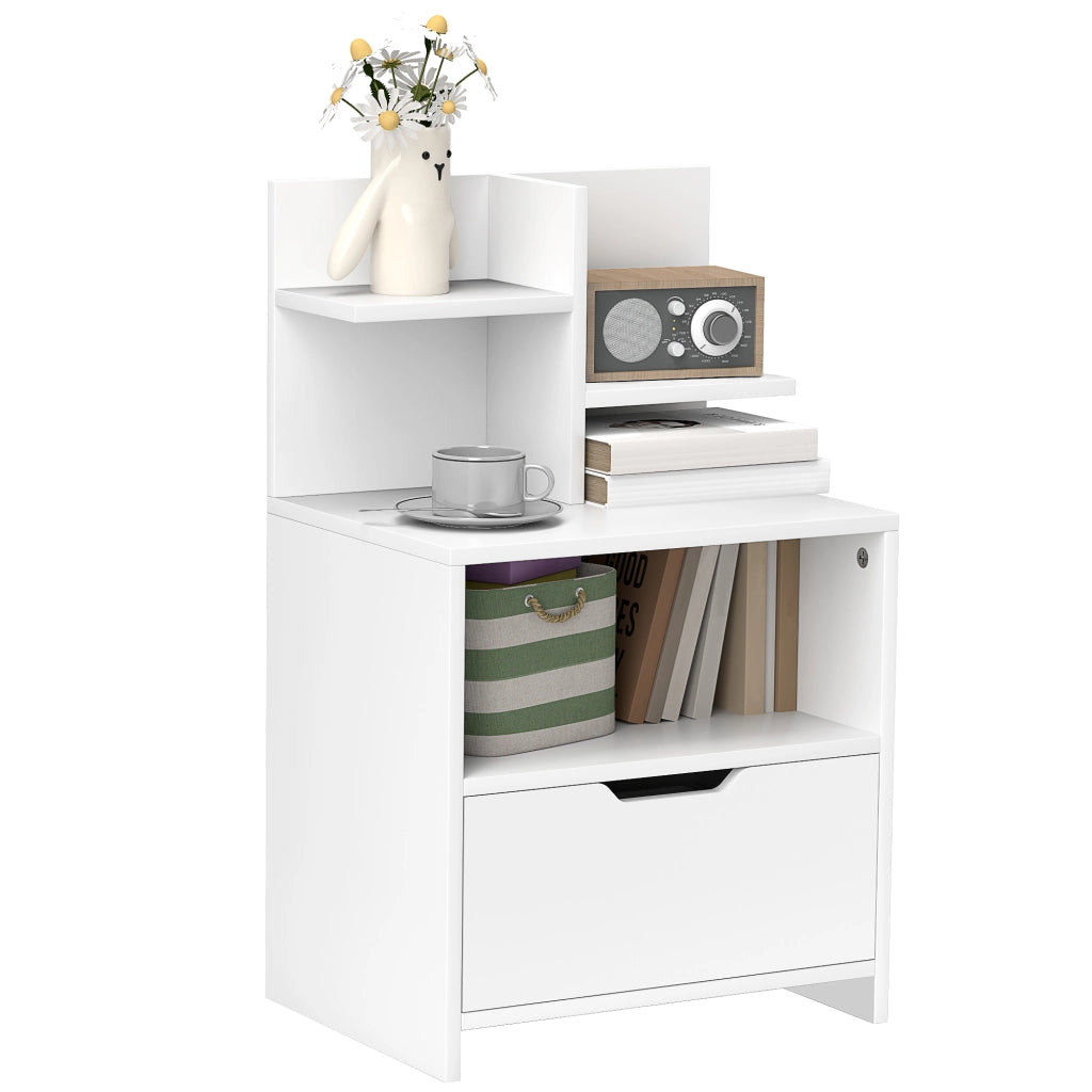 Comodino Moderno con Cassetto e Ripiani ¨C zephmum ¨C 45x35x73 cm Bianco