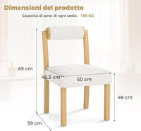 Set di 2 Sedie da Pranzo, Sedie con Schienale Cilindrico, Rivestimento e Struttura in Legno di Gomma per Cucina, Sala da Pranzo e Bar