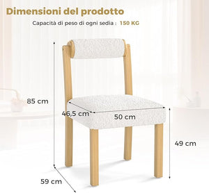 Set di 2 Sedie da Pranzo, Sedie con Schienale Cilindrico, Rivestimento e Struttura in Legno di Gomma per Cucina, Sala da Pranzo e Bar