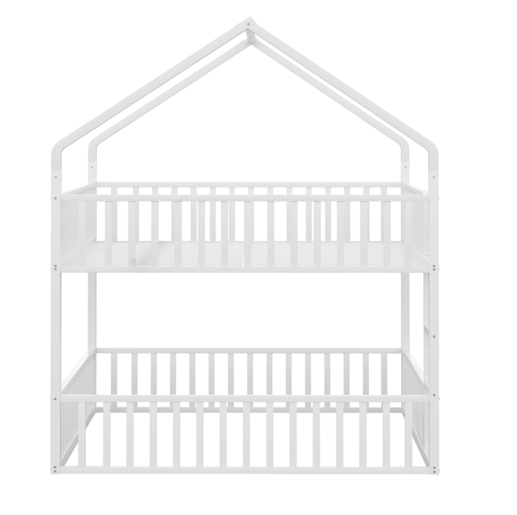 Letto a castello 140x200 cm a forma di casa con scala e porta in metallo bianco