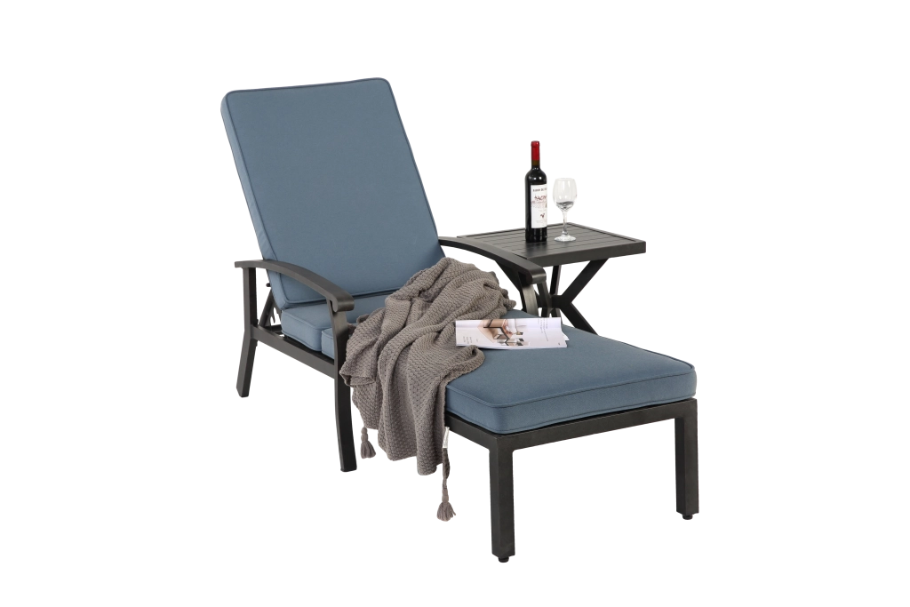 Poltrona da giardino reclinabile in alluminio blu con cuscino schienale a 5 posizioni per terrazza e piscina