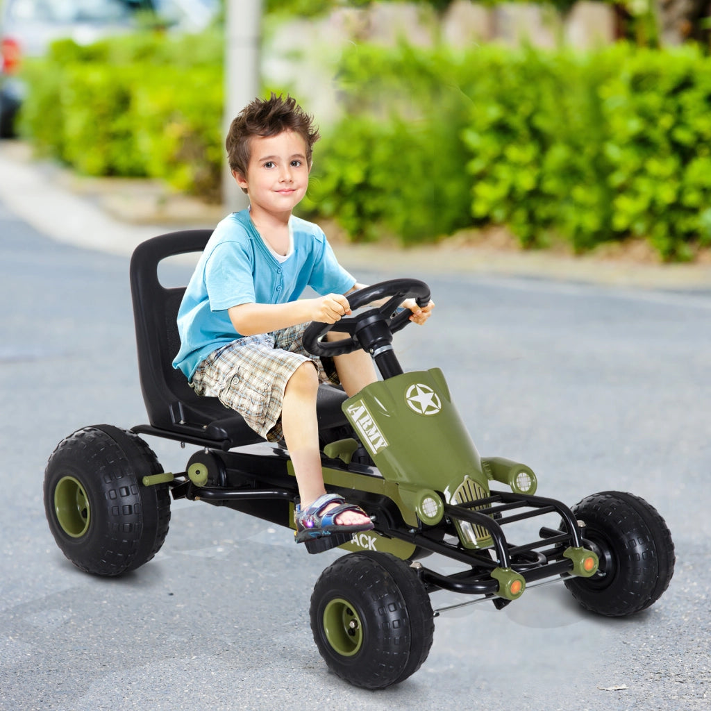 Go-Kart a Pedali Sportivo ¨C Xylo ¨C Telaio Acciaio Nero e Verde, Sedile Regolabile, 99x65x56cm, 3-6 Anni