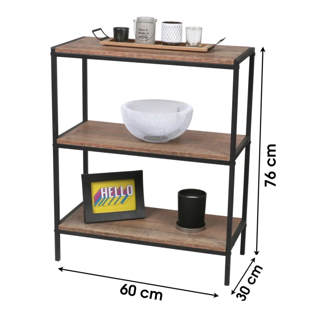 Piccola libreria aperta a 3 ripiani - 60x30x76 cm, colore rovere e nero - Collezione OAKLANDER