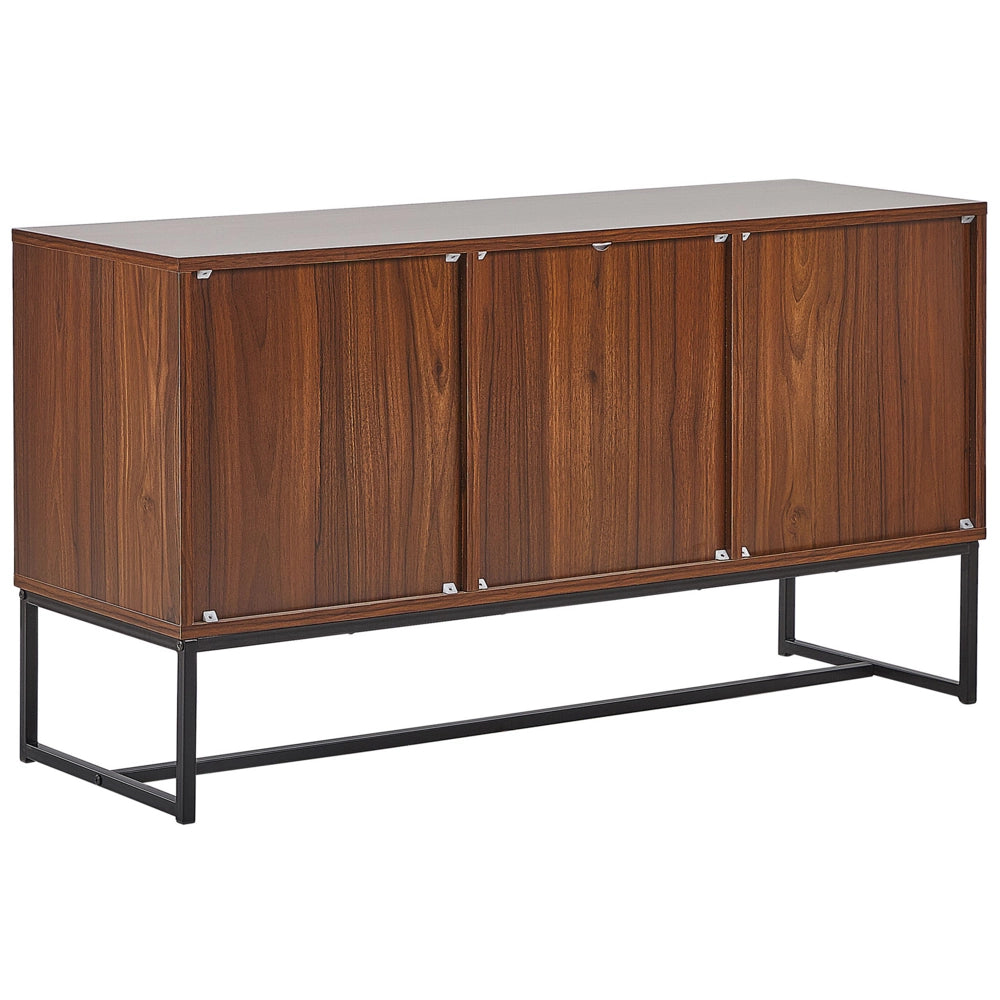 Credenza in Legno Scuro con Gambe in Metallo Bianco Mobiletto Rettangolare Mobile TV 3 Scomparti Ante 62 x 112 cm Mobili Soggiorno