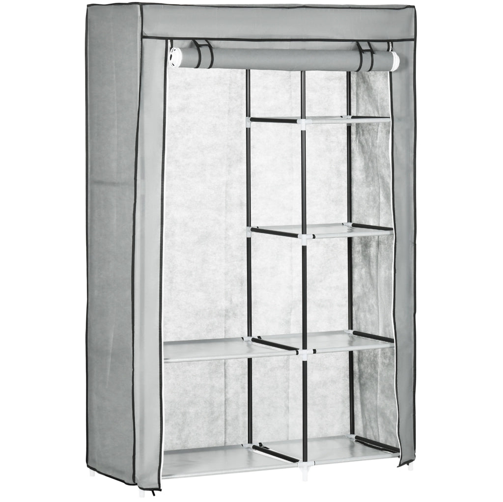 Armadio in tessuto ULEVR 103x43x162,5 cm con barra appendiabiti e 6 ripiani, grigio